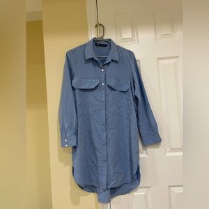 Zara oversized Long Blue Buttons Up shirt /dress. Side vents